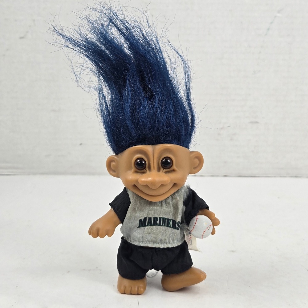 Vtg 90s Russ Troll Doll Seattle Mariners MLB Baseball Blue Hair 4" Collectible